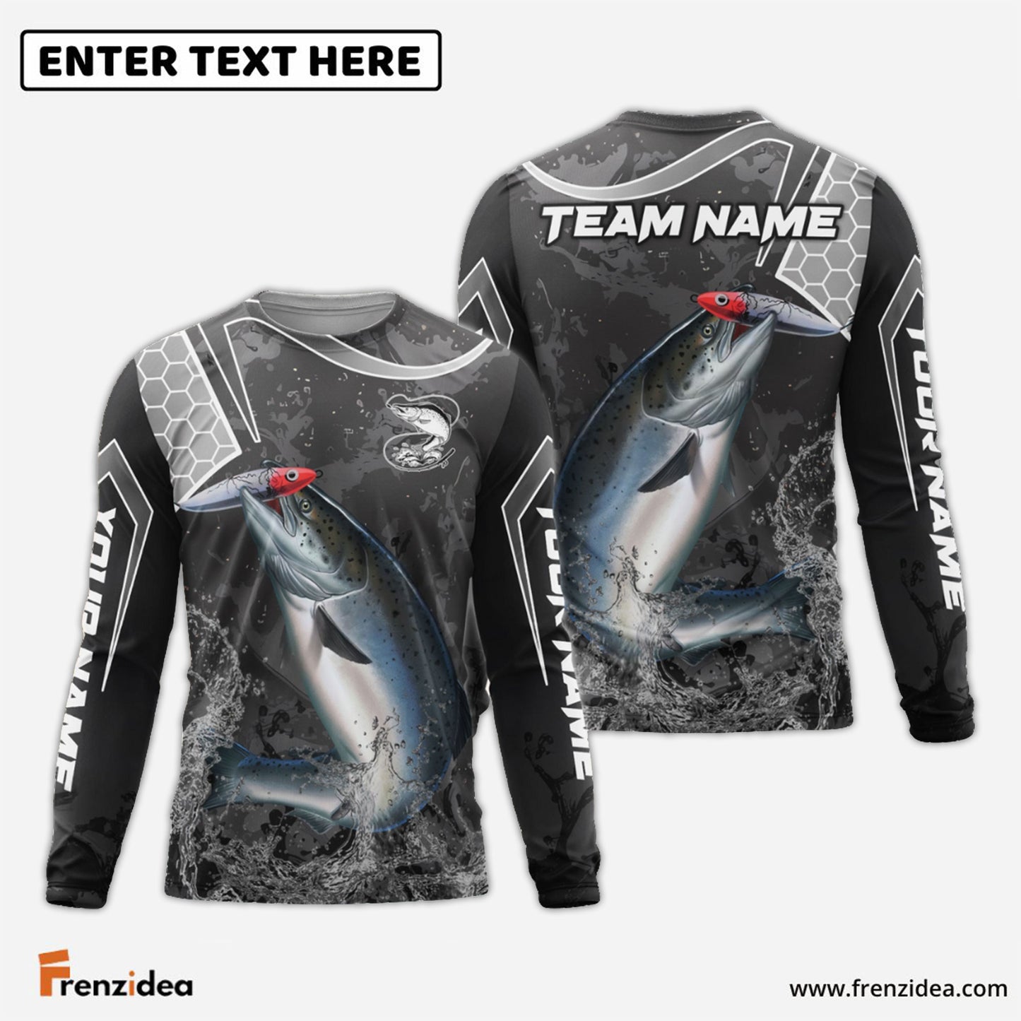 Frenzidea Salmon Fishing Gray Camo Sport Custom Name & Team Name 3D Shirts