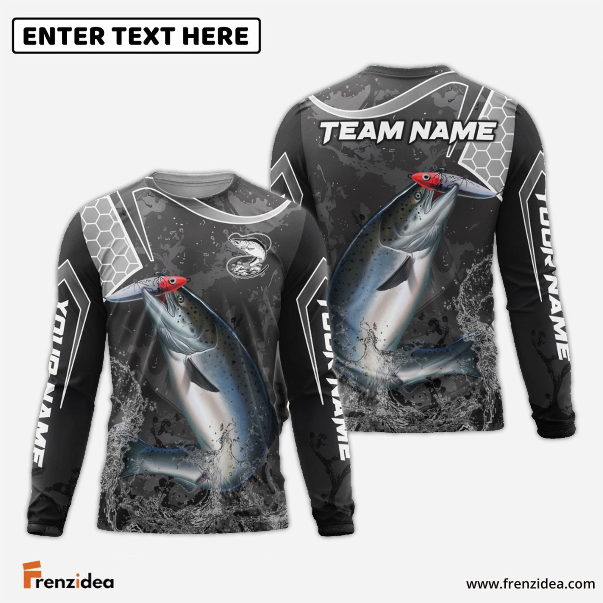Frenzidea Salmon Fishing Gray Camo Sport Custom Name & Team Name 3D Shirts