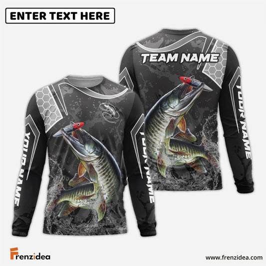 Frenzidea Musky Fishing Gray Camo Sport Custom Name & Team Name 3D Shirts