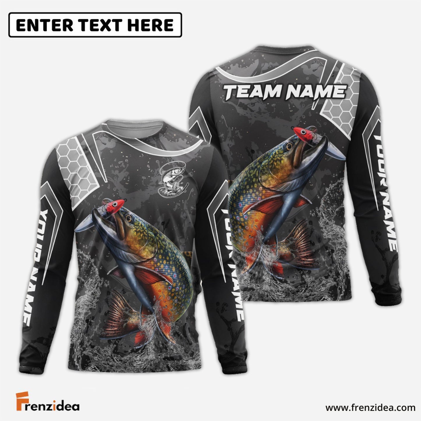 Frenzidea Trout Fishing Gray Camo Sport Custom Name & Team Name 3D Shirts