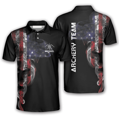 Frenzidea Smoky US Flag Archery Personalized Unisex Shirt