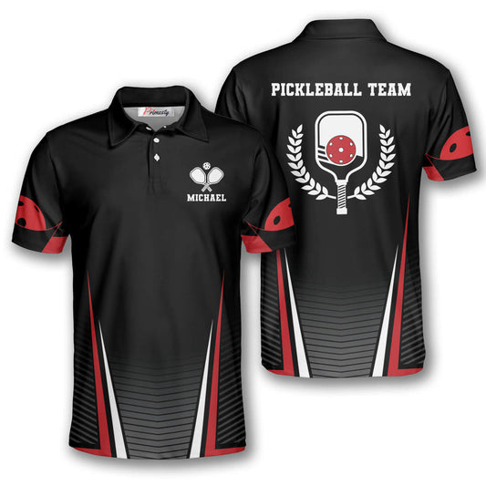 Frenzidea Personalized Name And Team Name Red Black Sport Style Pickleball 3D Polo Shirt