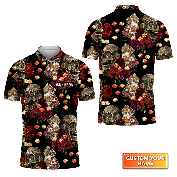 Frenzidea Casino Skull Colorful Personalized Name 3D Polo Shirt