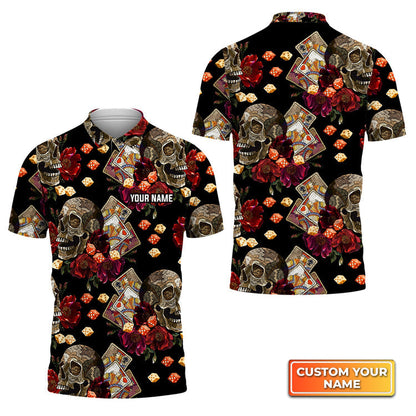 Frenzidea Casino Skull Colorful Personalized Name 3D Polo Shirt