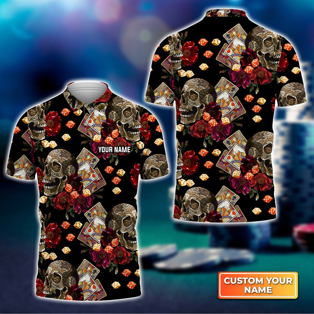 Frenzidea Casino Skull Colorful Personalized Name 3D Polo Shirt