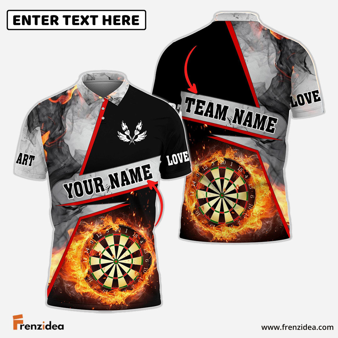 Frenzidea Darts Flame Grey Smoke Pattern Personalized Name 3D Shirt