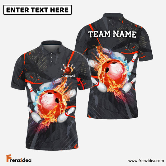 Frenzidea Bowling And Pins Strike Flame Multicolor Customized Name 3D Shirt ( 4 Colors )