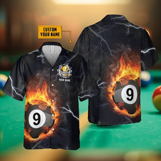 Frenzidea Personalized Billiard 9 Ball Fire Flame Hawaiian Shirt