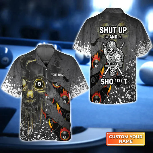 Frenzidea Shut Up And Shoot Billiard Pool 8 Ball Personalized Name Hawaiian Shirt