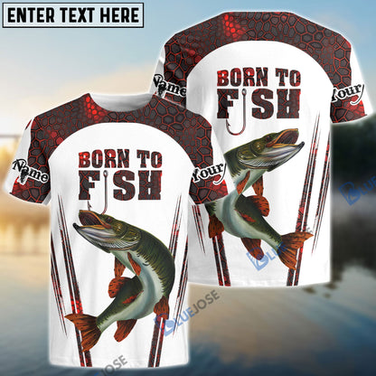 Frenzidea "Born To Fish" Musky Fishing Red Camo Custom Name   Long Sleeve Fishing Shirts