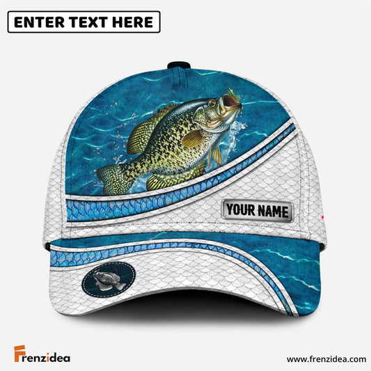 Frenzidea Custom Name Crappie Fishing Blue Water Pattern 3D Classic Cap