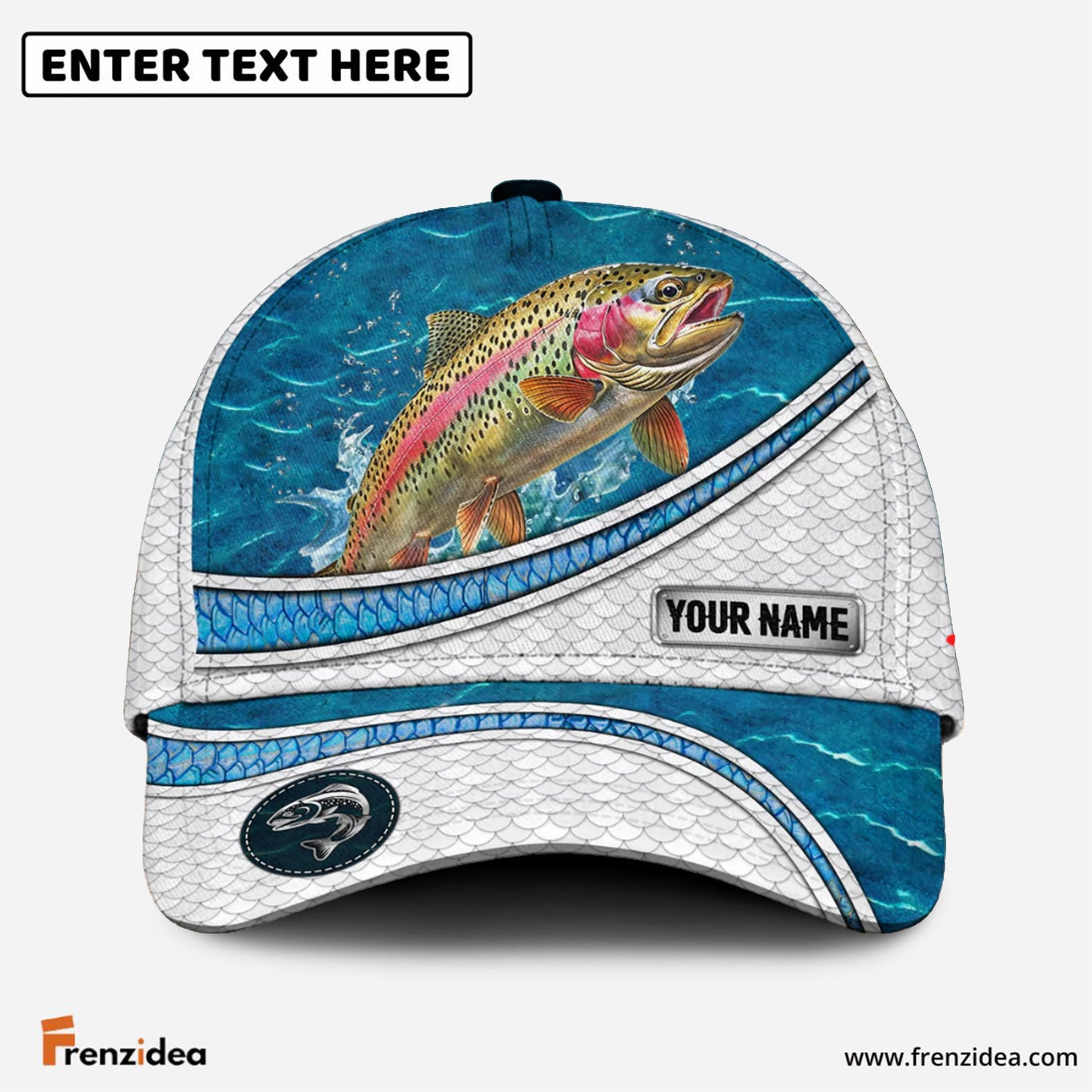 Frenzidea Custom Name Trout Fishing Blue Water Pattern 3D Classic Cap
