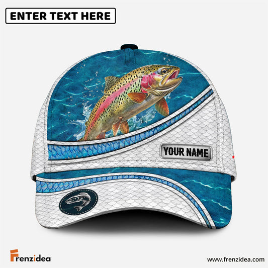 Frenzidea Custom Name Trout Fishing Blue Water Pattern 3D Classic Cap