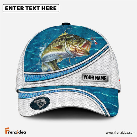 Frenzidea Custom Name Bass Fishing Blue Water Pattern 3D Classic Cap