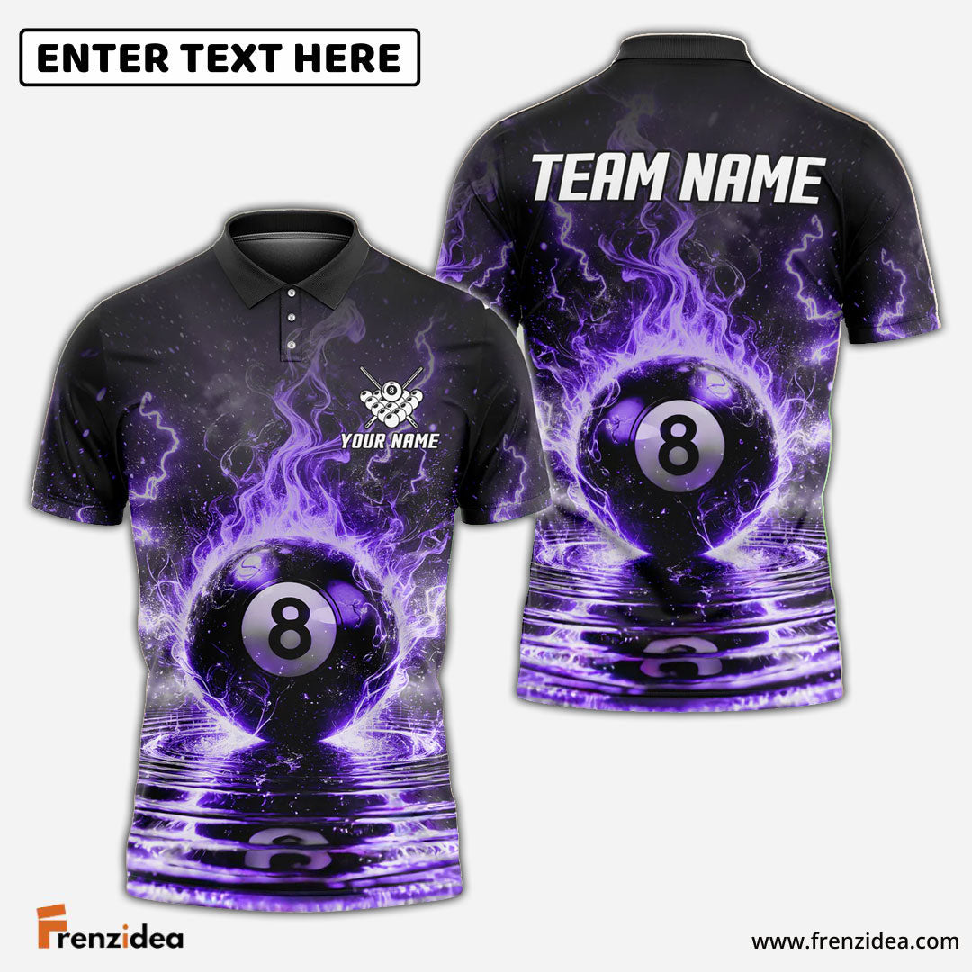 Frenzidea Billiards Ball 8 Pool Thunder Lightning Personalized Name, Team Name Unisex Shirt (4 Colors)