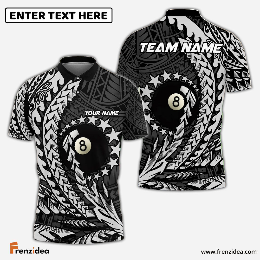 Frenzidea Billiards Ball 8 Maori Stars Personalized Name, Team Name Unisex Shirt (4 Colors)