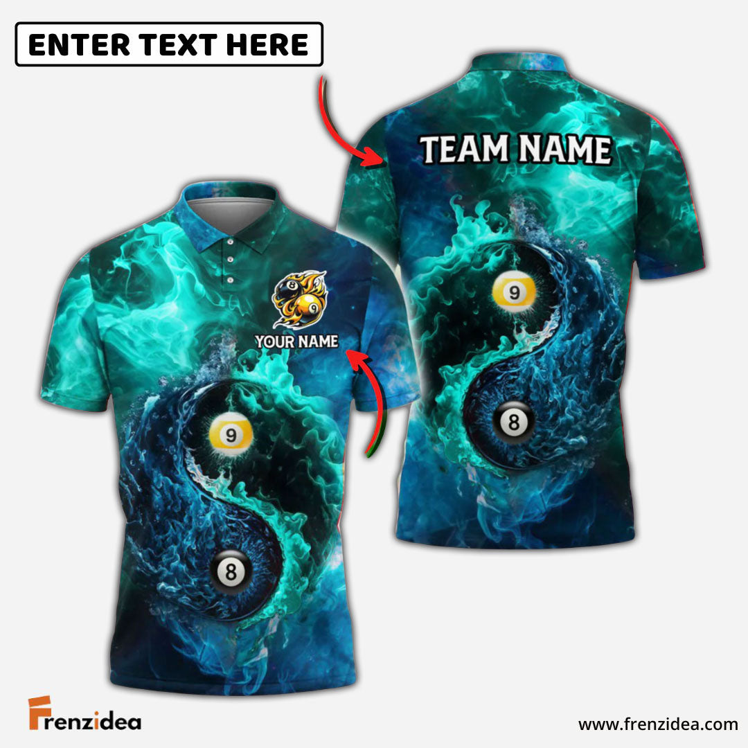 Frenzidea Billiards Ball 8 & 9 Yin-Yang Elements Personalized Name, Team Name Unisex Shirt (4 Colors)