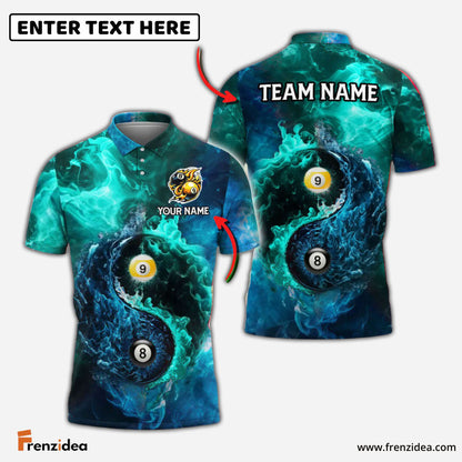 Frenzidea Billiards Ball 8 & 9 Yin-Yang Elements Personalized Name, Team Name Unisex Shirt (4 Colors)