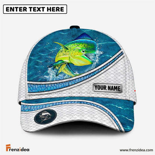 Frenzidea Custom Name Mahi Mahi Fishing Blue Water Pattern 3D Classic Cap