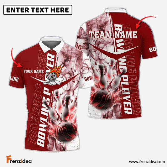 Frenzidea Smoky Bowling And Pins Multicolor Option Customized Name 3D Shirt (4 Colors)