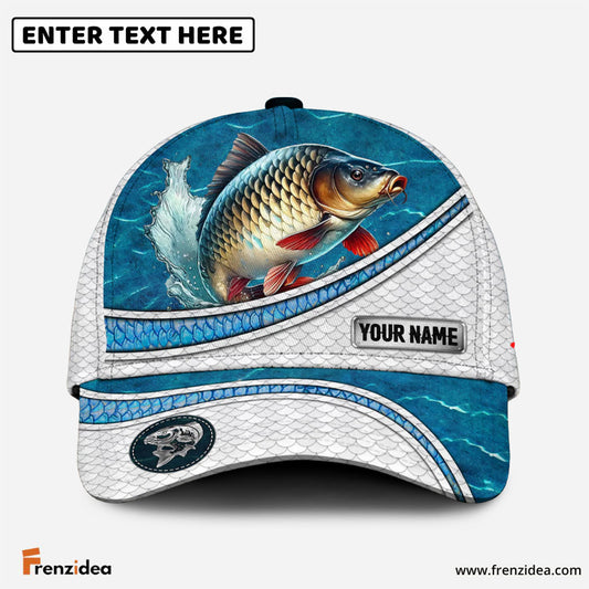 Frenzidea Custom Name Common Carp Fishing Blue Water Pattern 3D Classic Cap