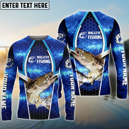 Frenzidea Walleye Fishing Blue Galaxy Custom Long Sleeves