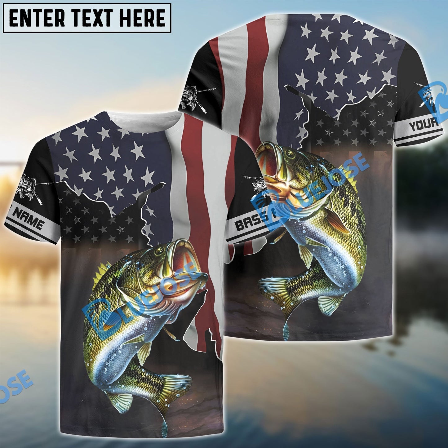 Frenzidea Custom Bass Fishing American Flag Fishing Long Sleeves