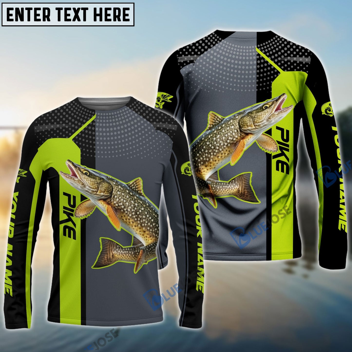 Frenzidea Personalized Pike Fishing Green Line Sport Jersey Fishing Shirts