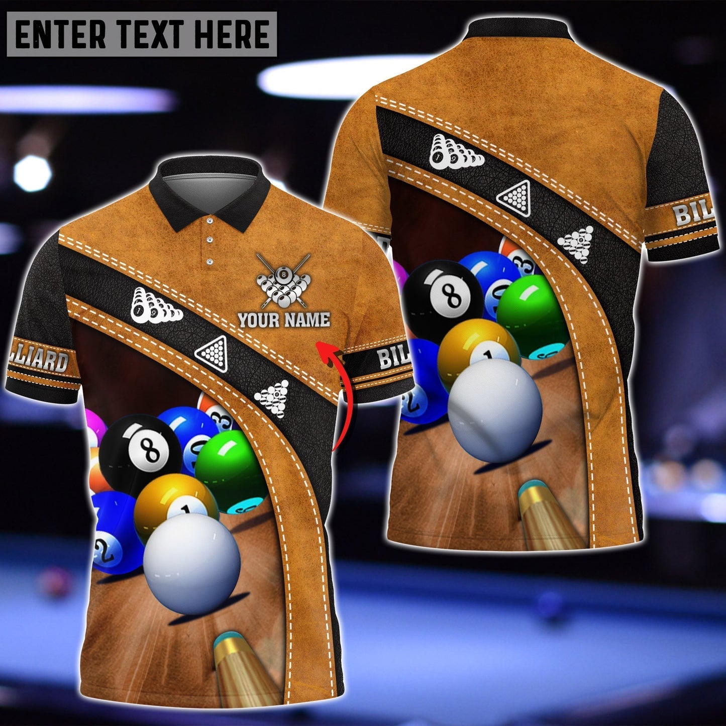 Frenzidea Billiard Brown N Black Personalized Name Shirt