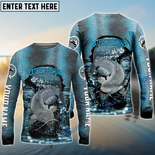 Frenzidea Catfish Fishing Light Blue Custom Long Sleeve Performance Fishing Long Sleeves