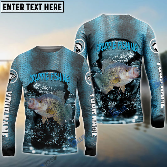 Frenzidea Crappie Fishing Light Blue Custom Long Sleeve Performance Fishing Long Sleeves