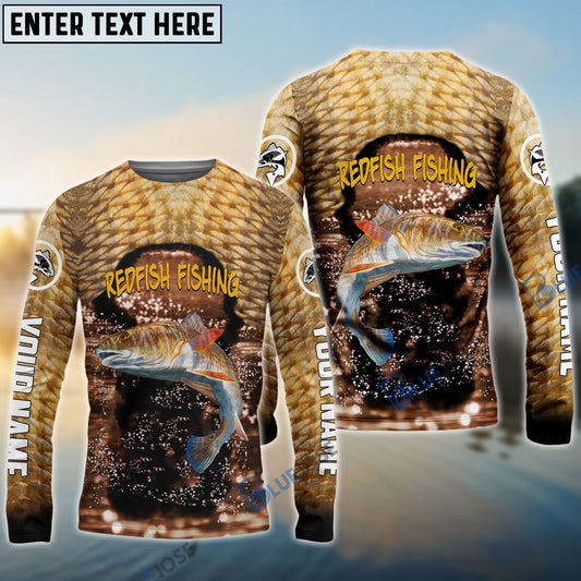 Frenzidea Redfish Fishing Gold Custom Long Sleeve Performance Fishing Long Sleeves