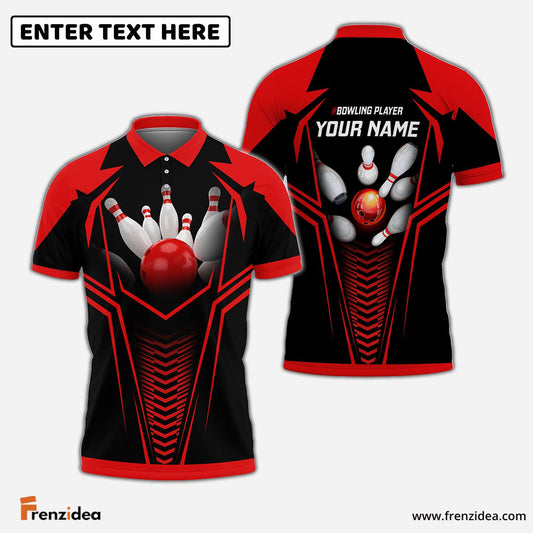 Frenzidea Red Bowling Ball Crashing The Pins Personalized Name 3D Shirt