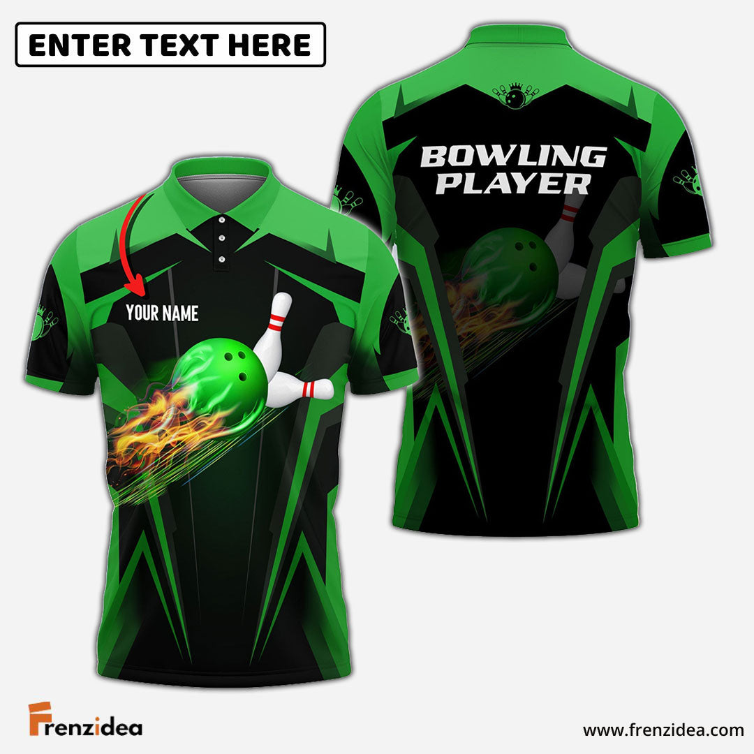 Frenzidea The Green Bowling Ballin Flames Breaks White Skittles Personalized Name 3D Shirt