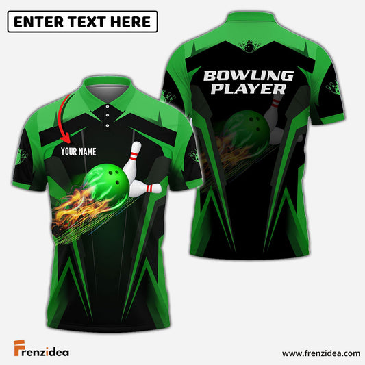 Frenzidea The Green Bowling Ballin Flames Breaks White Skittles Personalized Name 3D Shirt