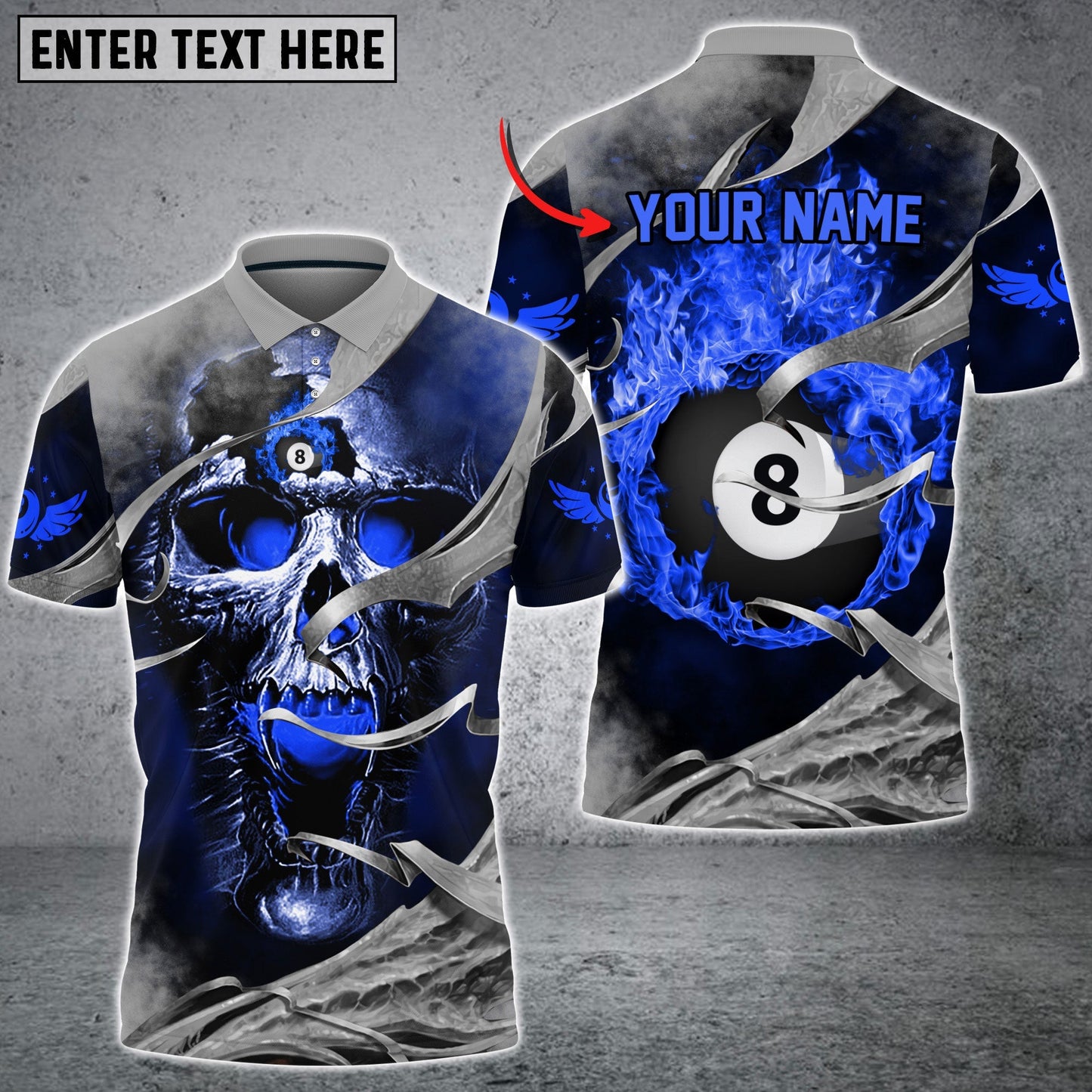 Frenzidea Billiard Skull Personalized Name Unisex Polo Shirt