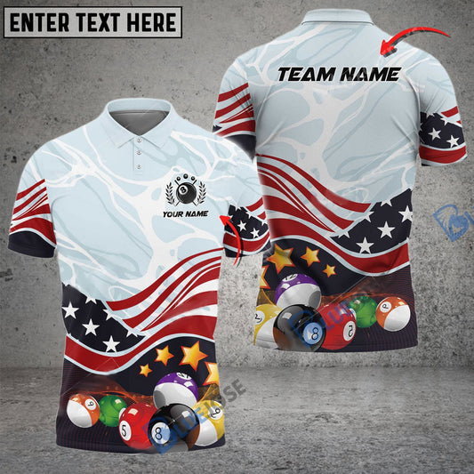 Frenzidea Billiard US Flag Water Personalized Name, Team Name Unisex Shirt