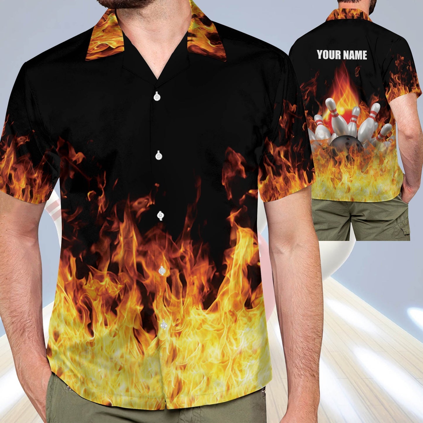 Frenzidea Bowling Flame Personalized Name Hawaiian Shirt