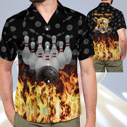 Frenzidea Flame Skull Personalized Name Hawaiian Shirt