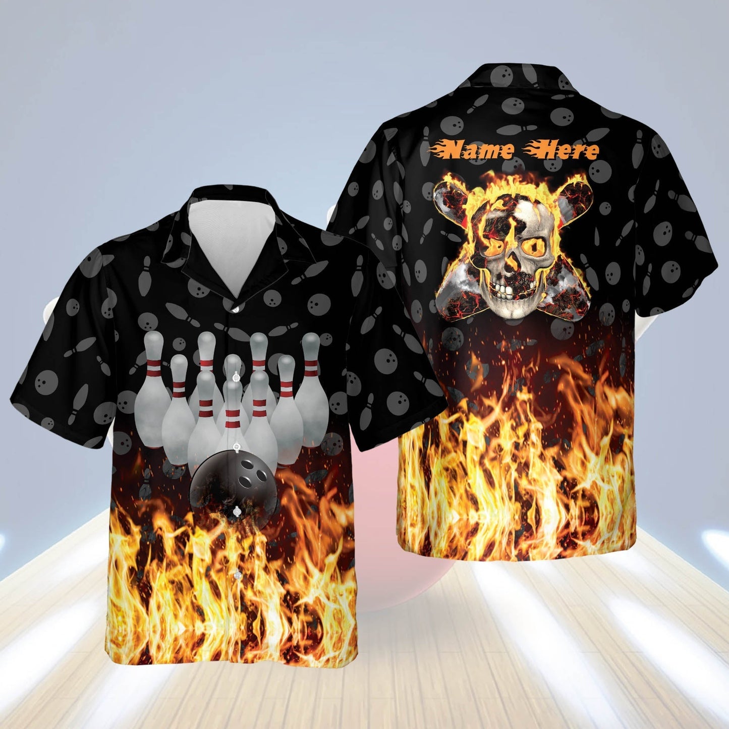Frenzidea Flame Skull Personalized Name Hawaiian Shirt