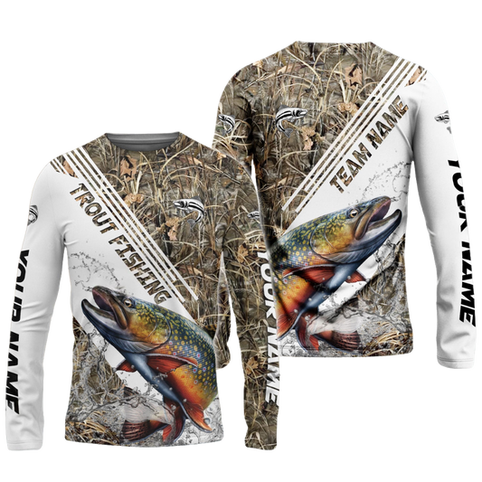 Frenzidea Trout Fishing White And Grass Camo Sport Custom Name & Team Name 3D Shirts