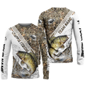 Frenzidea Crappie Fishing White And Grass Camo Sport Custom Name & Team Name 3D Shirts