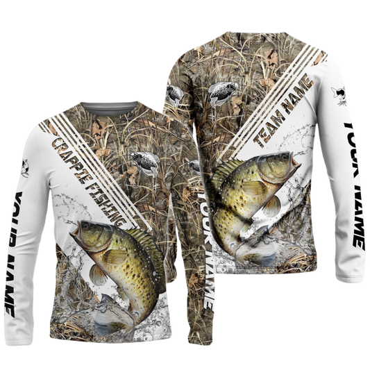 Frenzidea Crappie Fishing White And Grass Camo Sport Custom Name & Team Name 3D Shirts