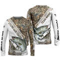 Frenzidea Striped Bass Fishing White And Grass Camo Sport Custom Name & Team Name 3D Shirts