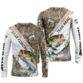 Frenzidea Bass Fishing White And Grass Camo Sport Custom Name & Team Name 3D Shirts