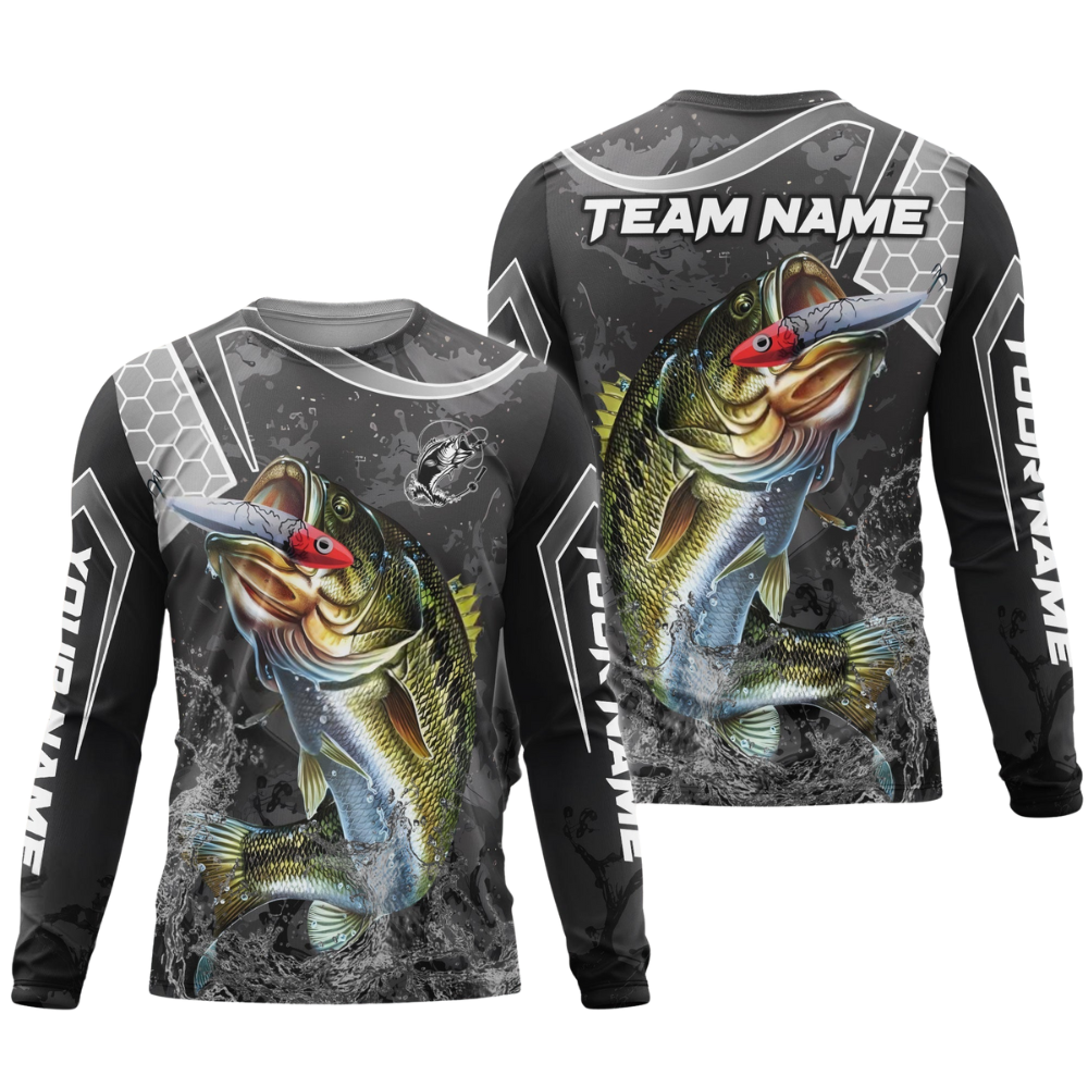 Frenzidea Bass Fishing Gray Camo Sport Custom Name & Team Name 3D Shirts
