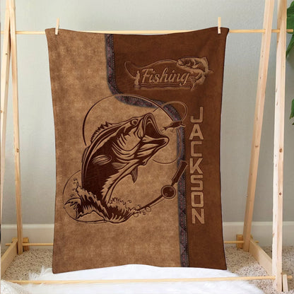 Frenzidea Custom Name Big Bass Fish Fishing Blanket