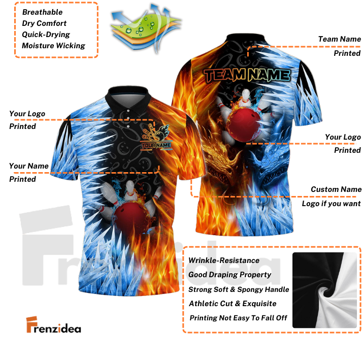 Frenzidea Bowling Fire And Ice Customized Name, Team Name 3D Shirt ( 2 Colors )