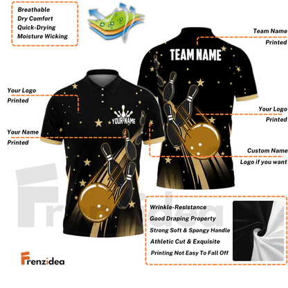 Frenzidea Bowling And Pins Star Way Customized Name 3D Shirt ( 6 Colors)