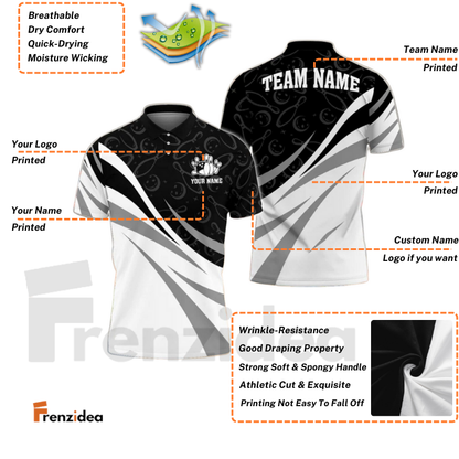 Frenzidea Bowling Ribbon White Pattern Customized Name, Team Name 3D Shirt